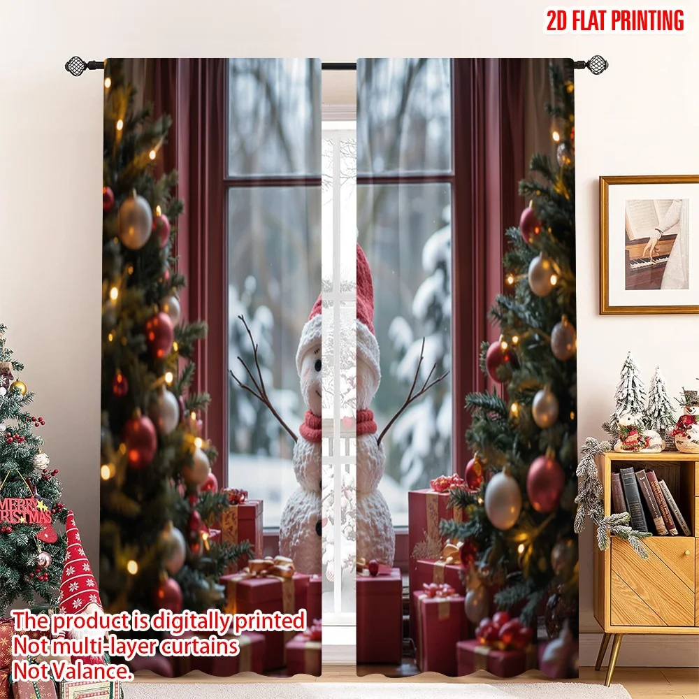 

2pcs 2D flat printing Merry Christmas Popular Drapes Snowman winter christmas gift 100% Polyester Without Electricity Spring Use