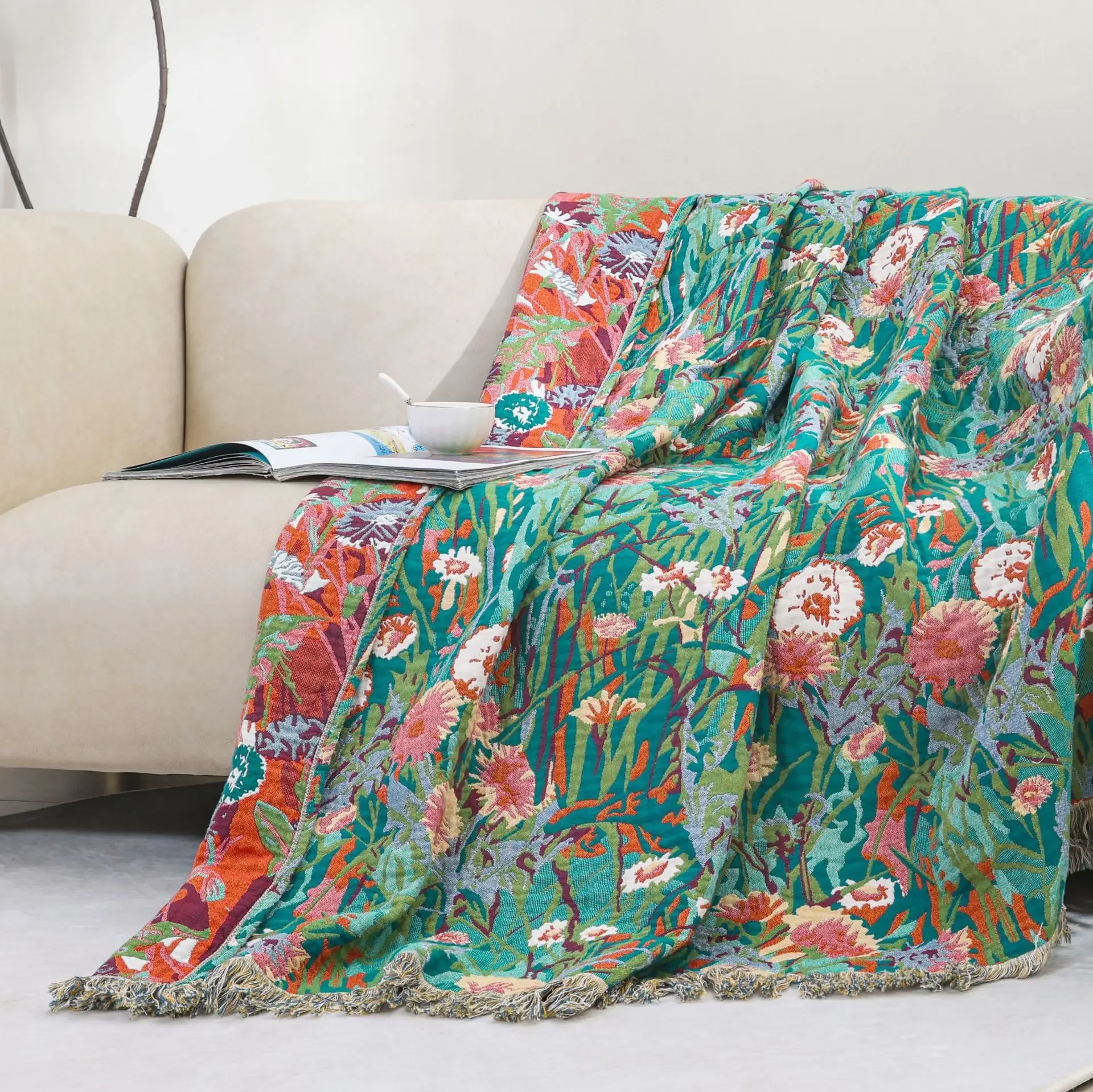 100% Cotton Gauze Sofa Cover & Throw Blanket - Double Size Couch Protector, Office Nap Lightweight Summer Cooling Blanket Quilt
