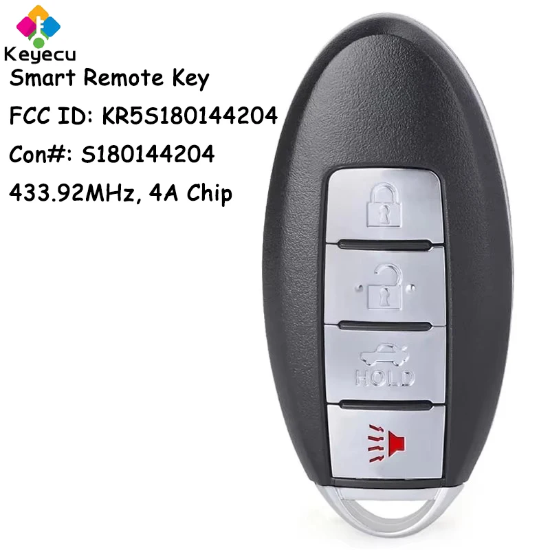 KEYECU Smart Remote Car Key With 4Btns 433MHz 4A Chip for Infiniti Q50 Q60 2016 2017 2018 Fob S180144204 285E3-4HB0A 285E3-4HB0C