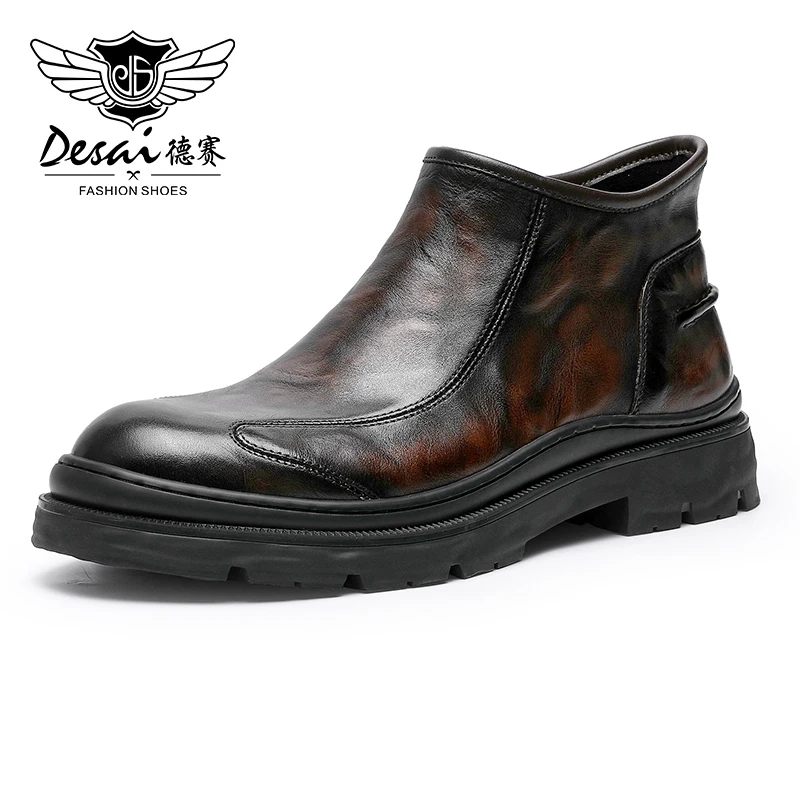 Desai Chelsea Boots for Men Genuine Leather Anti Slip-On Business Men Ankle Boots 2023 Fashion New Arrival