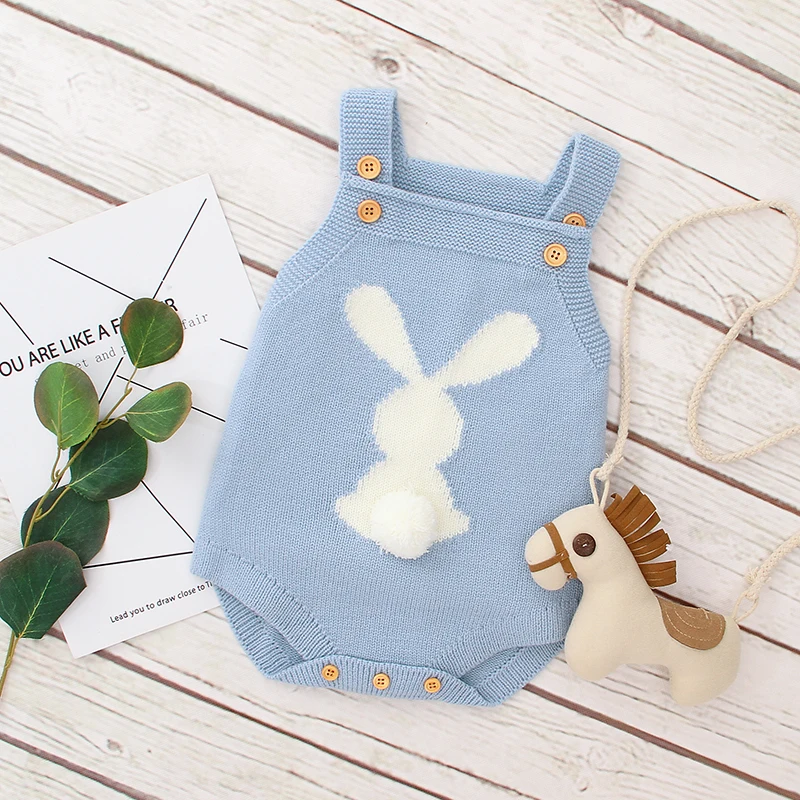 

Baby Bodysuits Knitted Infant Girls Boys Jumpsuit Sleeveless Newborn Clothes 0-18M Overalls Tops Fashion Cute 3D Rabbit Playsuit