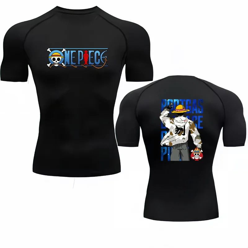 Bandai One Piece Men T-shirt Portgas D Ace Print Compression Fitness Gym Quick Dry Sport T Shirt ComfortableBreathableStreetwear