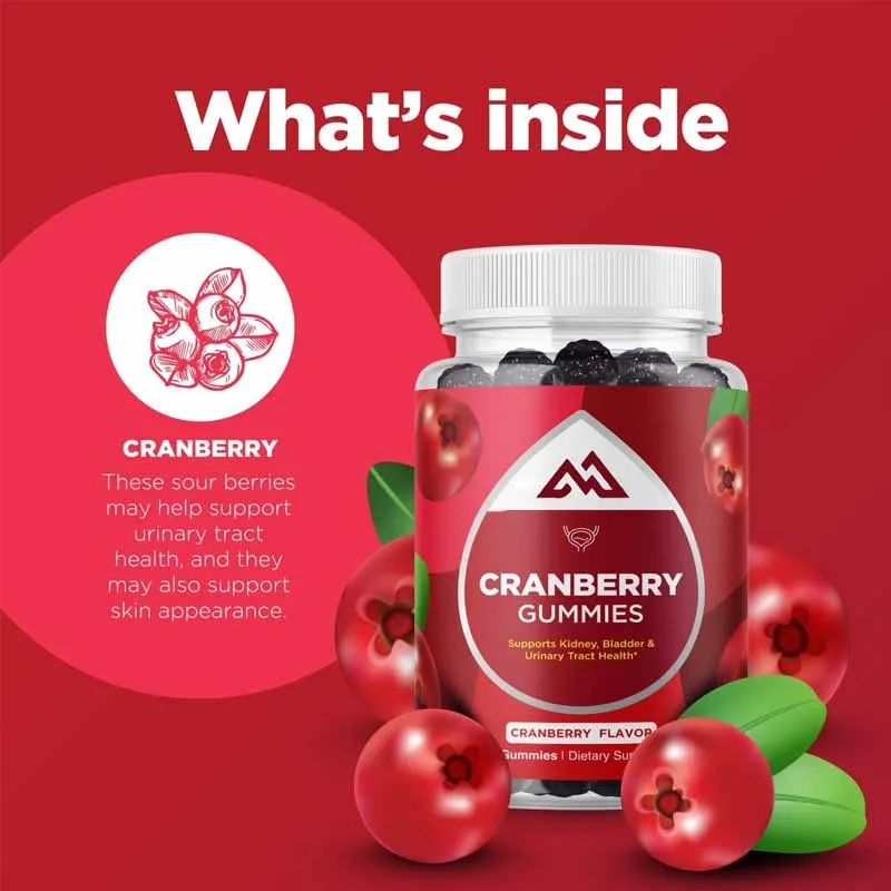 

Natural Cranberry Extract Adult Vitamin Vegetarian Gummies - Female Urethral Health Antioxidant Supplement