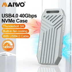 MAIWO USB4.0 M.2 NVMe SSD Solid State Drive Case SSD Enclosure Thunderbolt 40Gbps Type-C 4.0, 8TB Hard Box Built-in fan cooling