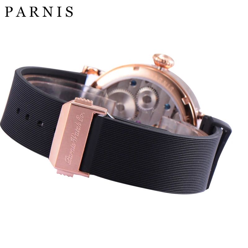 Fashion Parnis 46mm Rose Gold Mechanical Watches Hand Wind Men Wristwatch Leather Strap mechanische uhren 2025 Man Gift Clock