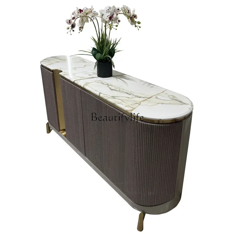 

ld38Italian light luxury solid wood marble noodles dining side cabinet villa suite living room entrance cabinet