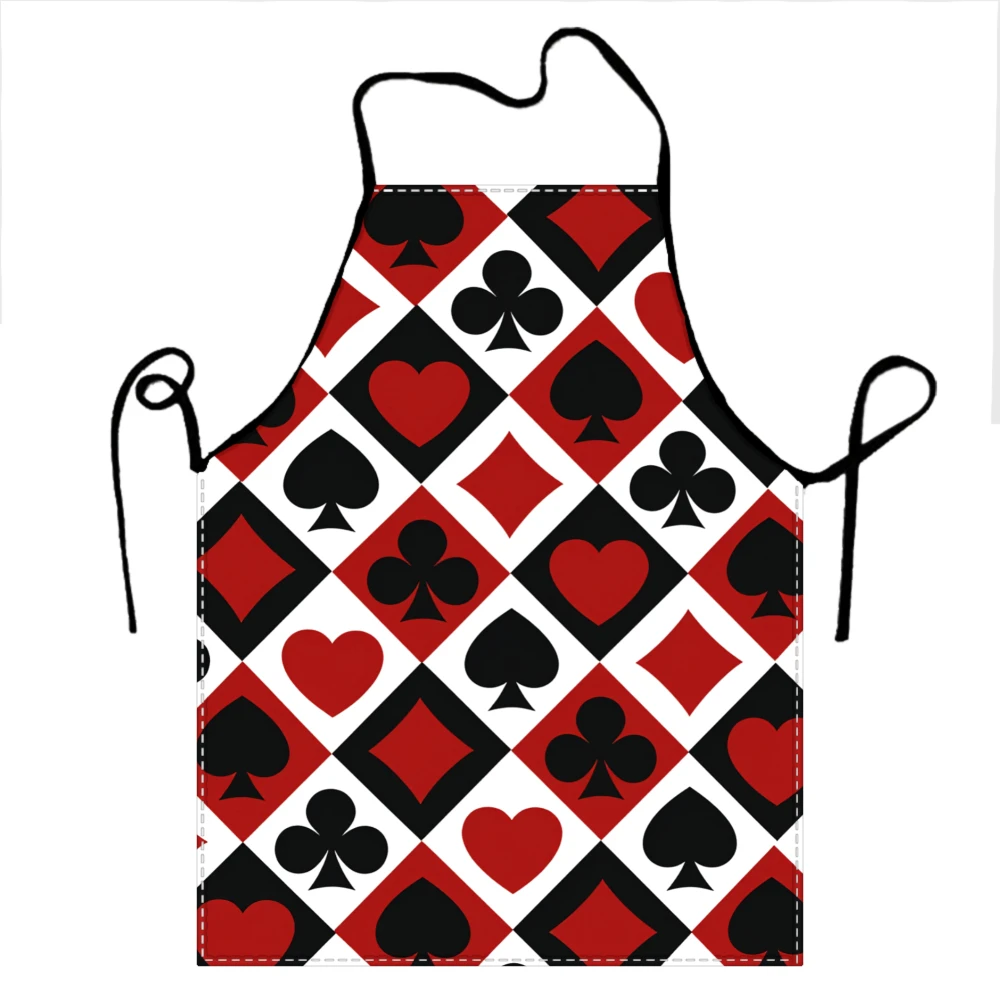 Casino Theme Apron With Playing Card Pattern Red Black And White Design For Cooking Or Party Wear