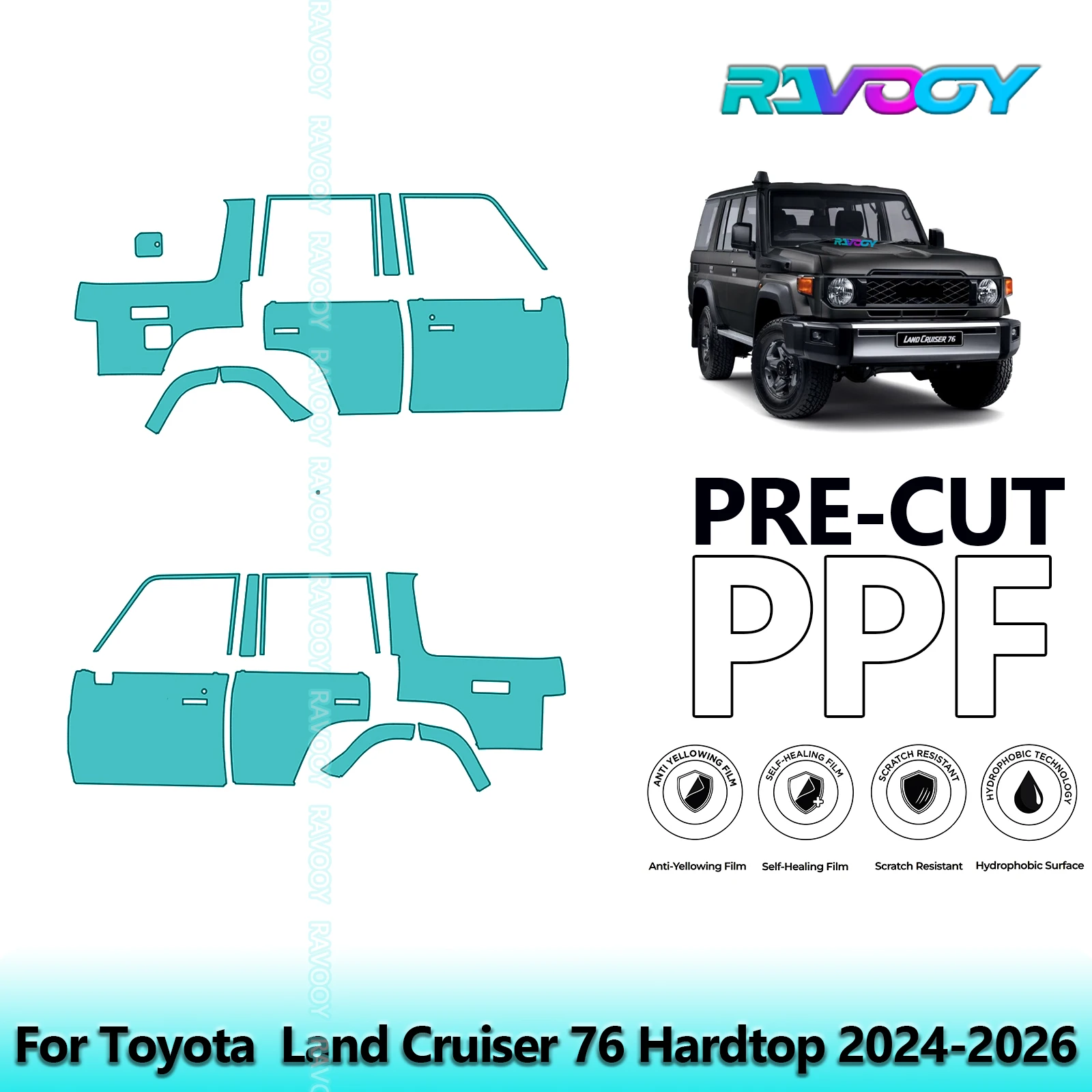 

For Toyota Land Cruiser 76 Hardtop 2024-2026 8.5mil Clear Matte Pre-Cut PPF Door & A/B Pillar Kit TPU Paint Protection Film Set