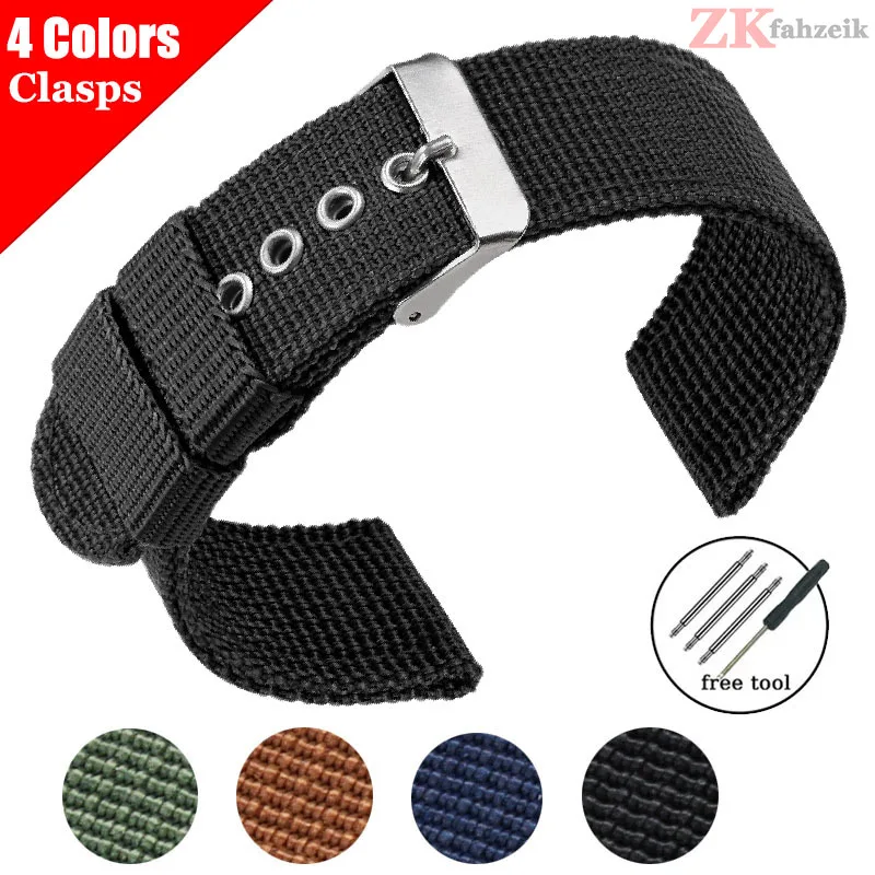 Nylon Watch Straps 16mm 18mm 20mm 24mm Army Woven Elastic Strap for 22mm Seiko Strap Wristband Military Men\'s Sport Watchband