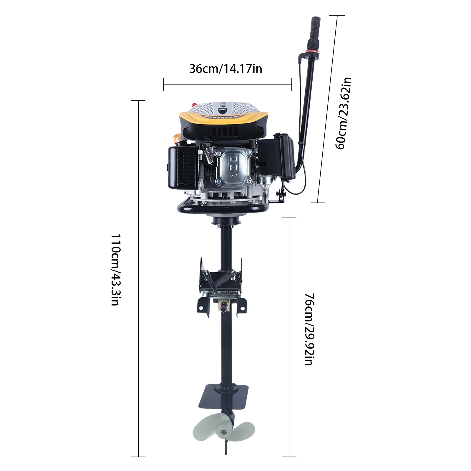 225CC, 0.6L 9 HP Heavy Duty Long Shaft Outboard Motor, Single Cylinder Gas Powered Boat Air Cooling Engine Oil