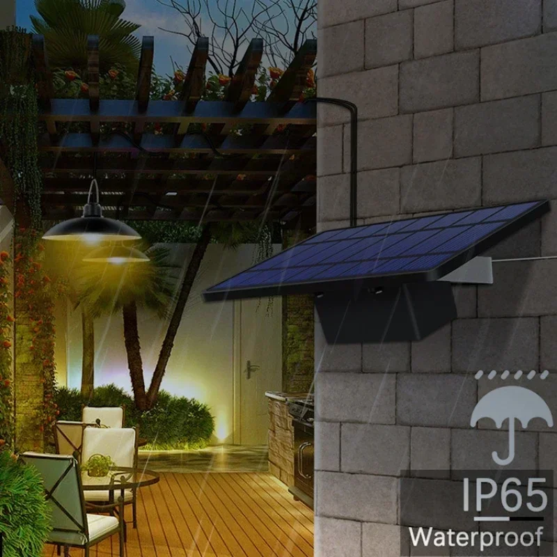 Solar Pendant Light Outdoor Waterproof LED Lamp Double-head Chandelier Decorations with Remote Control for Indoor Shed Barn Room