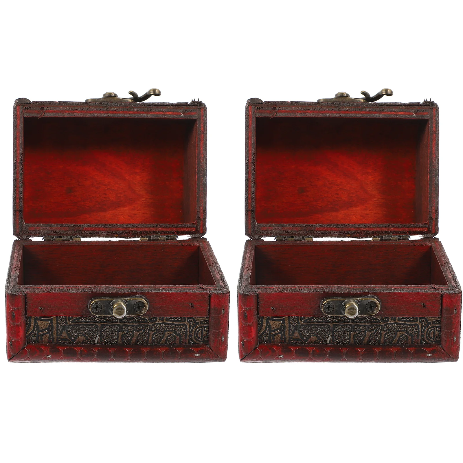 2Pcs Vintage Small Jewelry Storage Box Wooden Treasure Chest Retro Organizer Case for Rings Earrings Jewelry Holder Display