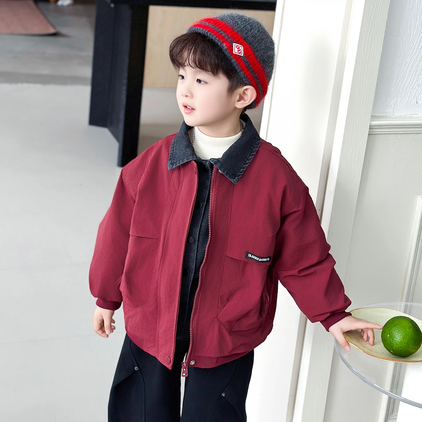 

Boys Fce Lined Thiened Cotton Jaet Fake Two-Piece Sli Autumn Winter Coat Children's Faionable Boy's down Vest