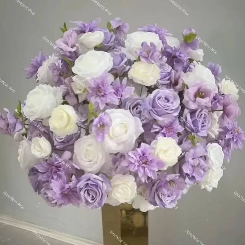 Purple Floral Row Table Centerpiece Ball Wedding Banquet Flower Strips Arrangement Event Stage Backdrop Arch Home Party Decor
