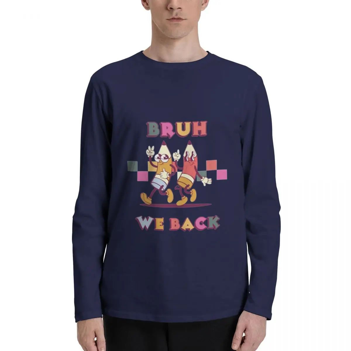 Bruh_we_back Stylish Men's Long-Sleeve T-Shirt, Durable Fabric, Relaxed Fit, Perfect for Any Casual Occasion.