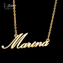 UZone-collar con nombre personalizado para mujer, gargantilla de acero inoxidable con placa de identificación personalizada, Color dorado, aniversario