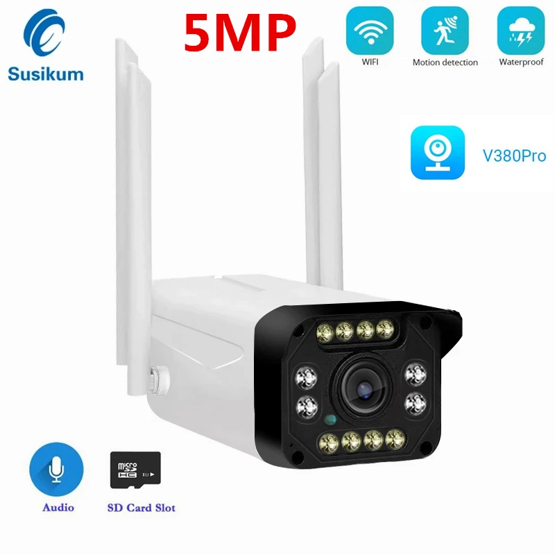 

5MP Outdoor Surveillance WIFI Camera V380 Pro APP Two Ways AUDIO Waterproof Bullet Security IP Camera