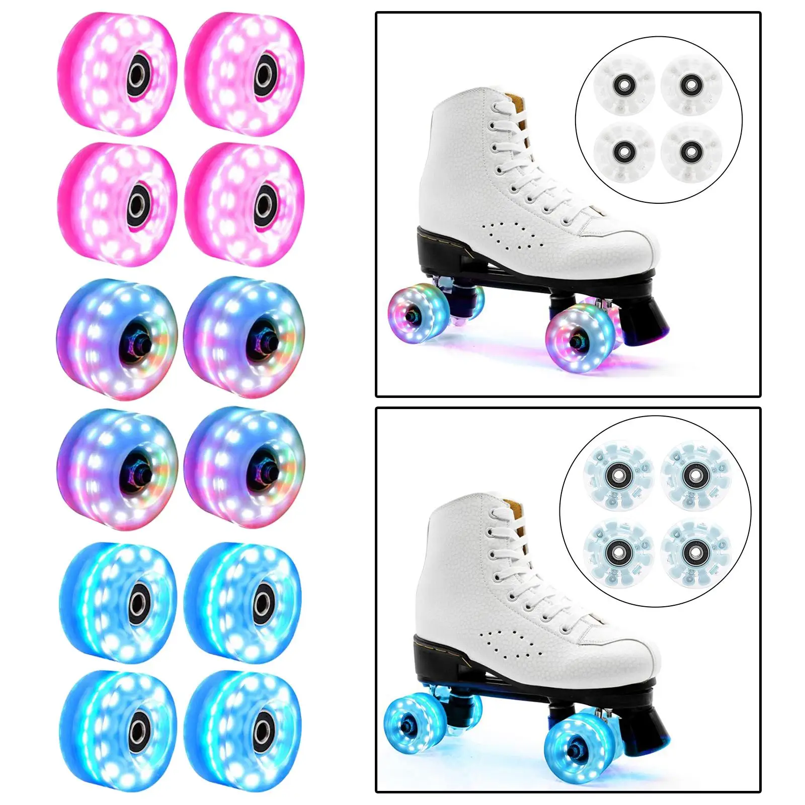 Rodas do skate com os rolamentos instalados, rolo luminoso do quadrilátero, 4 rodas do patim do rolo, 58mm x 32mm