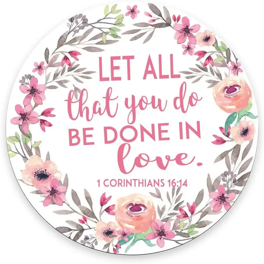 Round mouse pad Round mouse pad 220mm vintage watercolor floral wreath christian bible verses scripture corinthians