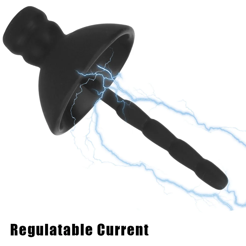 요도 확장기 남근 플러그, 3 가지 모드, 섹스 자극, 10 단계 의료 테마 실리콘 전기 충격파 호스트 컨트롤