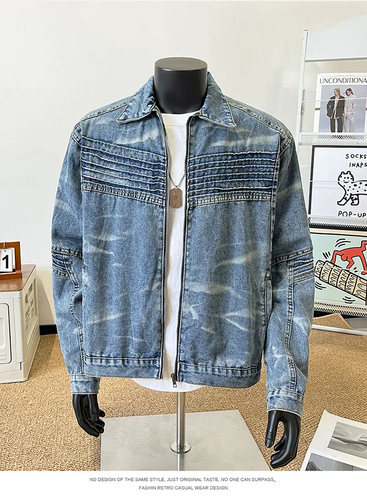 

Мужская джинсовая куртка Washed Tie Dye, американская осенняя уличная модная брендовая мотоциклетная куртка с крутым дизайном краски, пальто y2k
