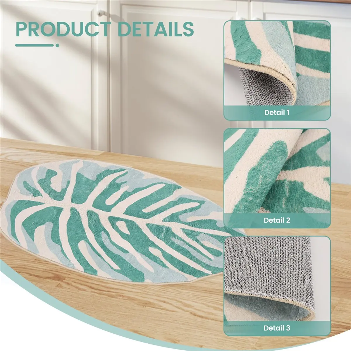 Exquisite- Modern Leaf Pattern Bathroom Toilet Waterproof Microfiber Bath Mat Leaf Green Tropical Plants Home Door Non-Slip,1