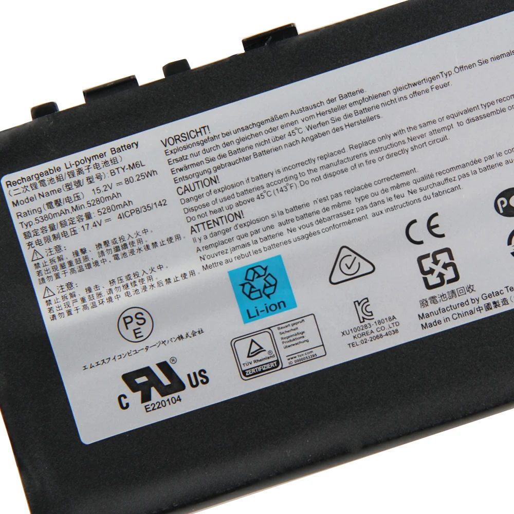 5280mAh Laptop Replacement Battery BTY-M6L For MSI GE63 GS60 GS65 GS75 P63 P65 P75 PS42 PS63 WS65 8SK MS-16Q2 MS-16Q3 MS-16Q4