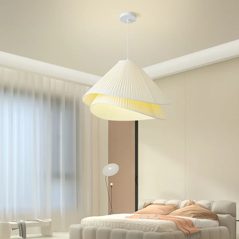 French Cream Pleated Fabric Pendant Lamps Creative Double Layer E27 Chandeliers Living Room Restaurant Kitchen Bedroom Lighting