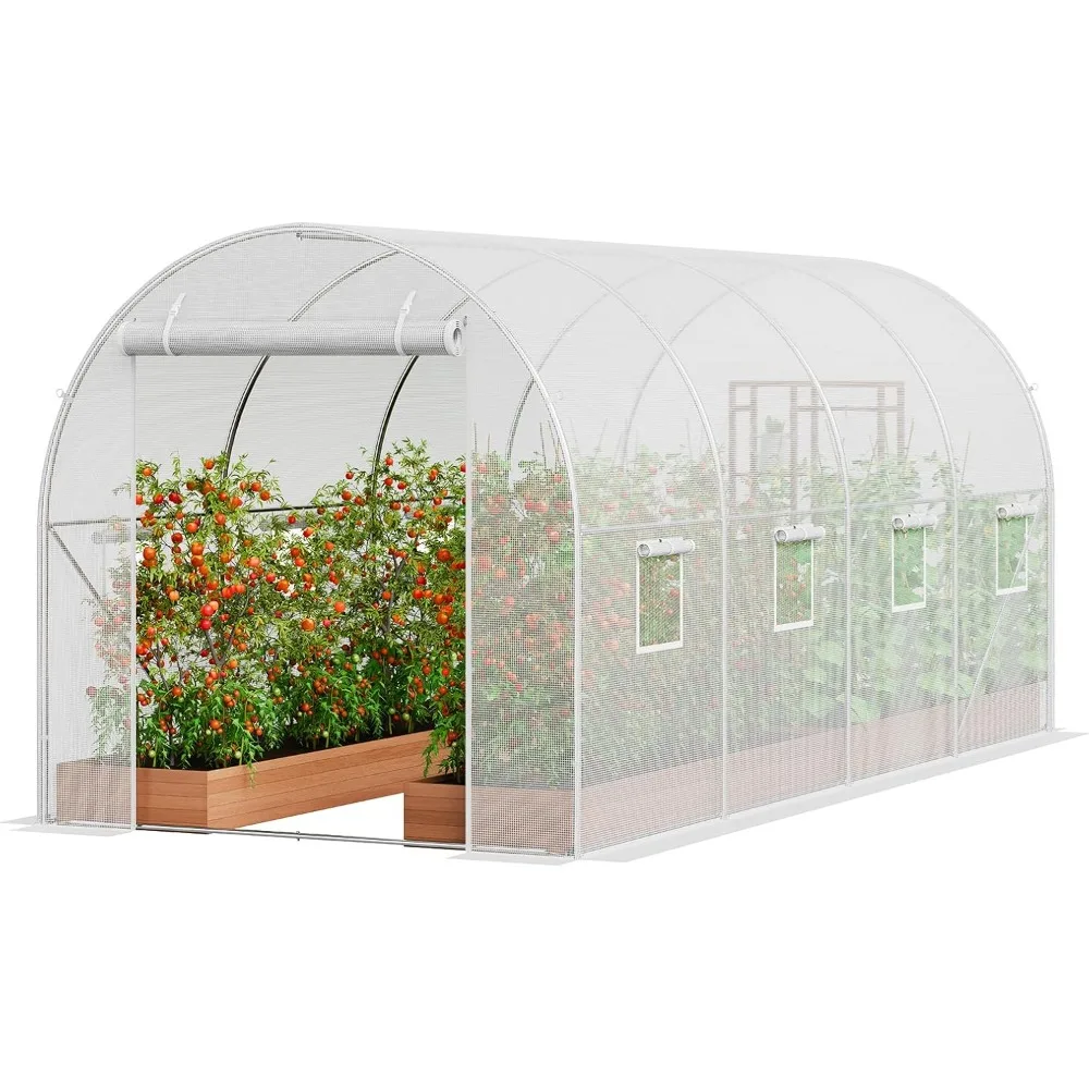 

Walk-in Tunnel Greenhouse, 14.6x6.4x6.3 ft Hoop House Greenhouse Tunnel, Plant Hot House with Galvanized Steel Frame, White PE