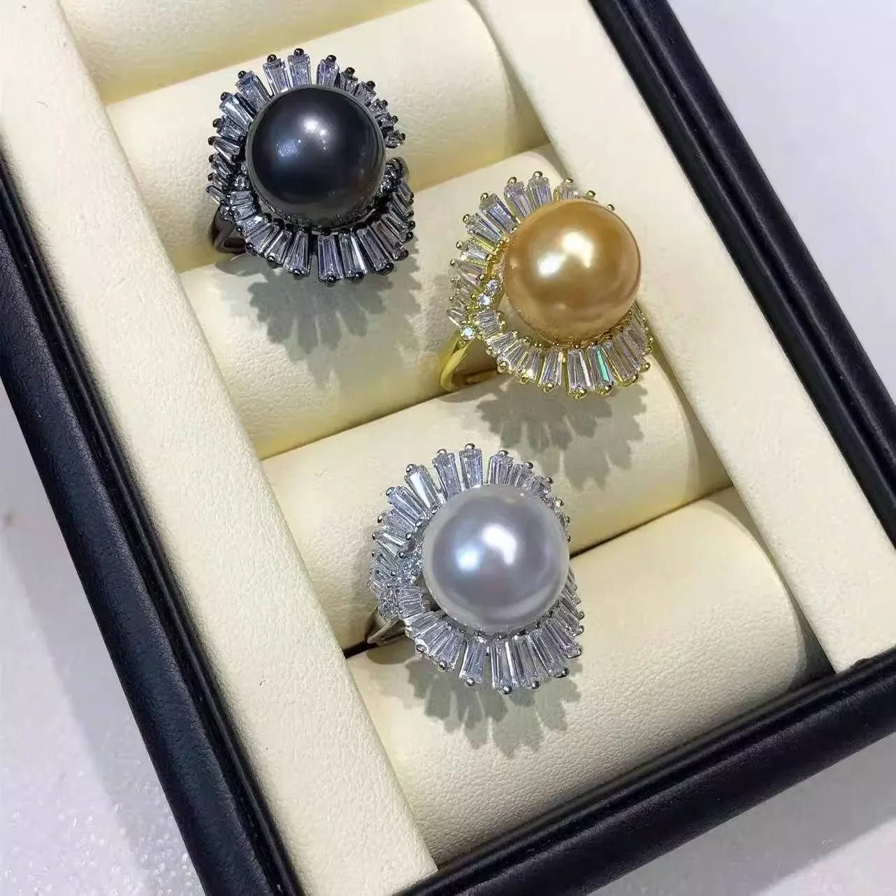 

MeiBaPJ 11mm Nearround Natural Freshwater Pearl Zircons Ring DIY 925 Silver Flower Ring Setting Fine Jewelry for Women