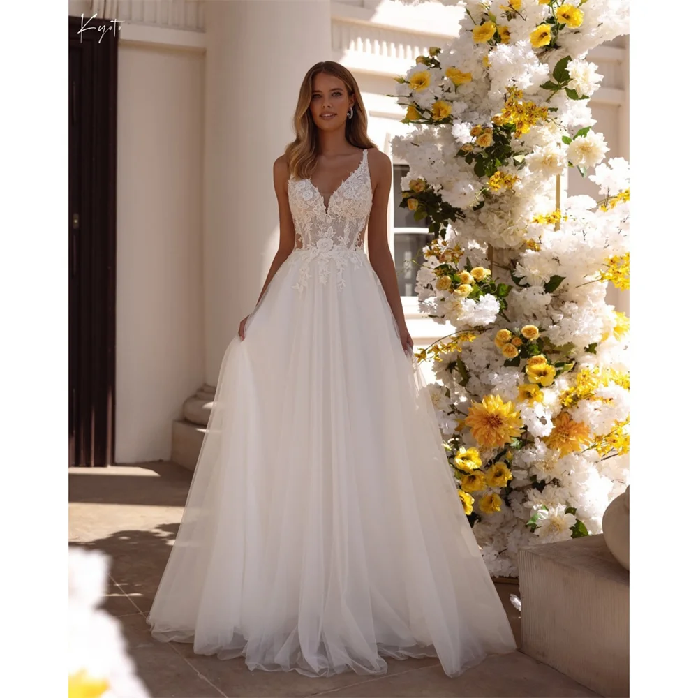 

Kyoto Customize Boho Белое свадебное платье с цветочным принтом и открытой спиной, с вырезом на талии и V-образным вырезом, иллюзия, Vestidos De Noche, платье трапециевидной формы со шлейфом