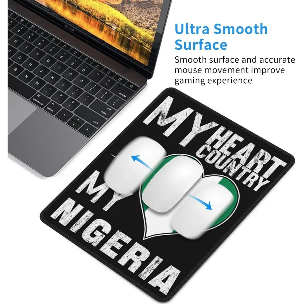 Muismat met Nigeriaanse hartvlag - Premium antislip bureaumat met gestikte randen voor gaming en kantoorgebruik, 7 x 11 inch