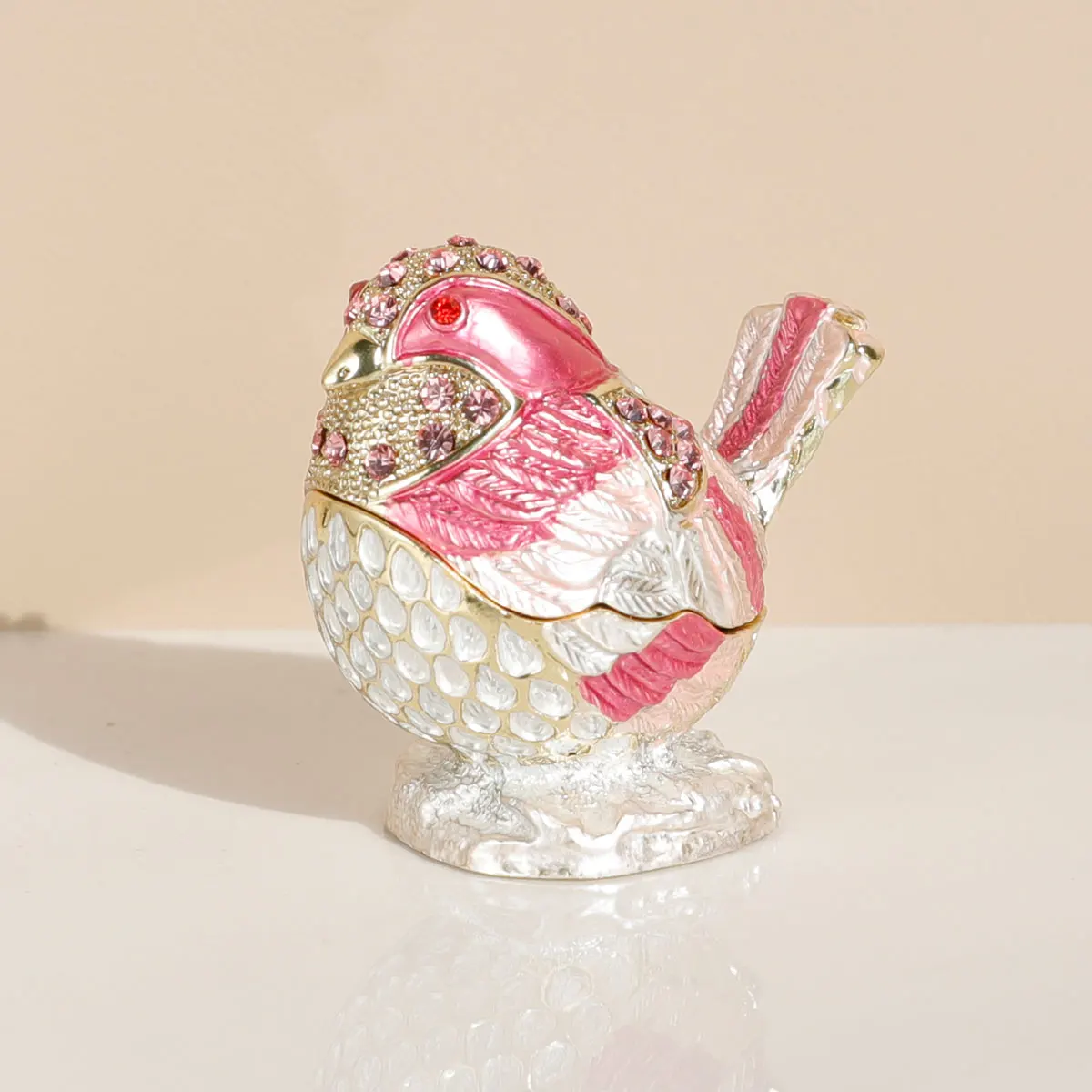 Bird Trinket Box Metal Enameled Animal Figurines Collectable Wedding Jewelry Ring Holder Organizer