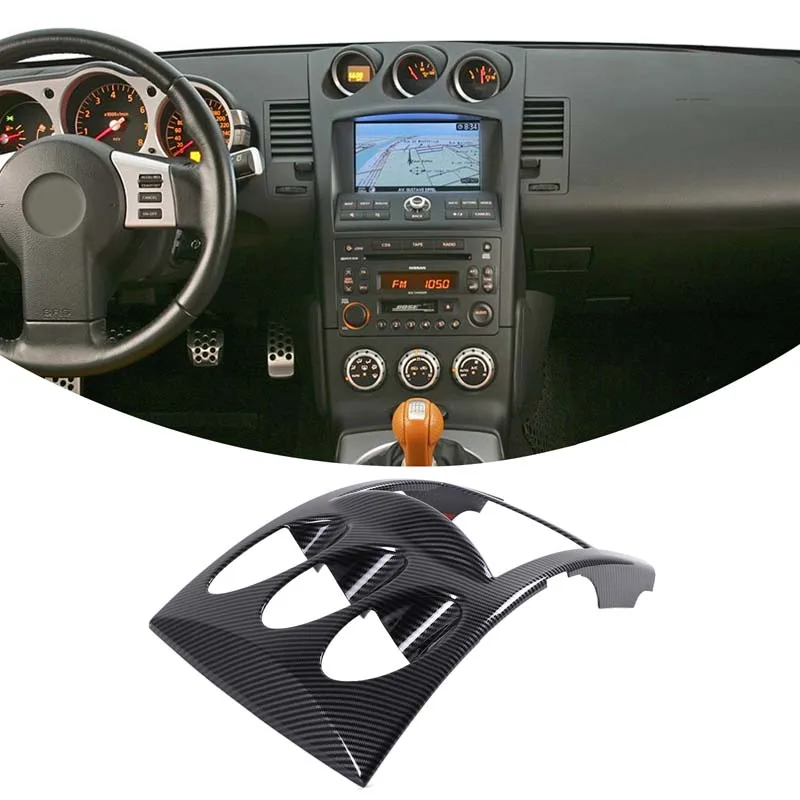 For Nissan 350Z 2003-2006 ABS Carbon Fiber Central Control Navigation Clock Panel Decorative Sticker Car Interior Accessories