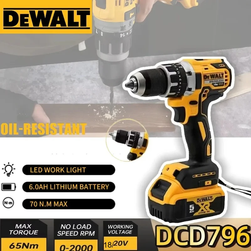 

Dewalt DCD796 Cordless Brushless Impact Drill Brushless Drive Compact Drill Rechargeable Portable 18-20V Battery Power Tools