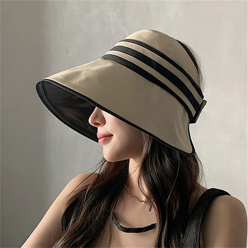 

Elegant Summer Sun Hats For Women Girl Adjustable Wide Brim UV Protection Beach Hat Breathable Foldable Panama Cap Ponytail Caps