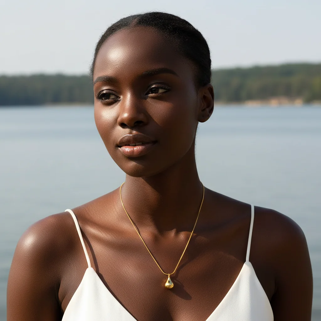 Minimalistische Damen-Halskette mit Tropfenanhänger aus Edelstahl, 18K vergoldet, wasserdicht, alltägliches Schmuckzubehör – Detail 5