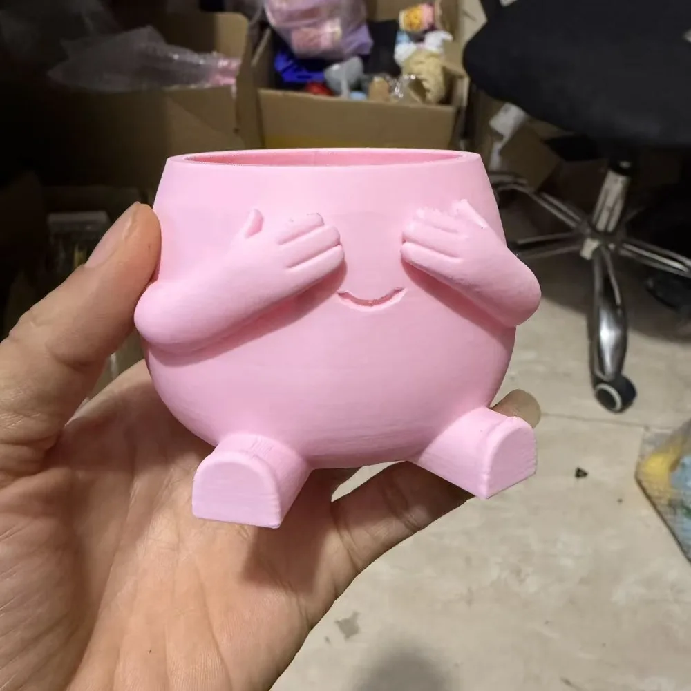 3D Printed Hugging Cat Succulent Planter Pot Cartoon Novelty Shy Cover Eyes Character Plant Pot Happy Expression Lifelike