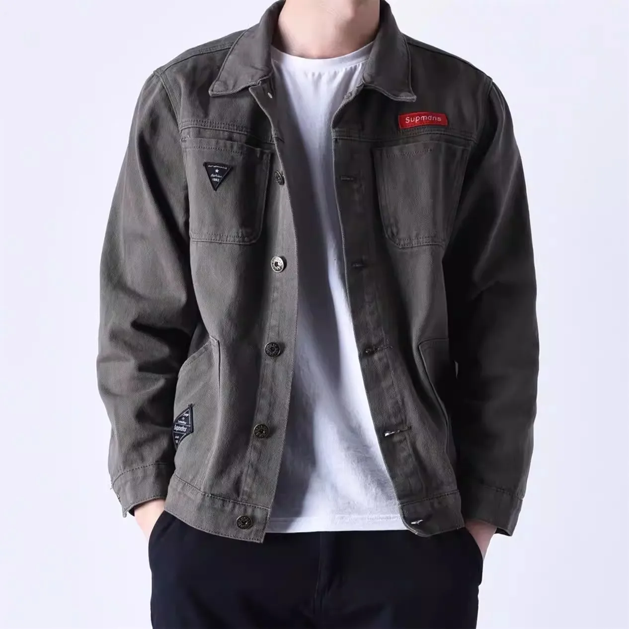 

Мужская рабочая куртка свободного кроя в американском ретро-стиле с отложным воротником, джинсовая рубашка, модная брендовая верхняя одежда Haome, высококачественная повседневная верхняя одежда