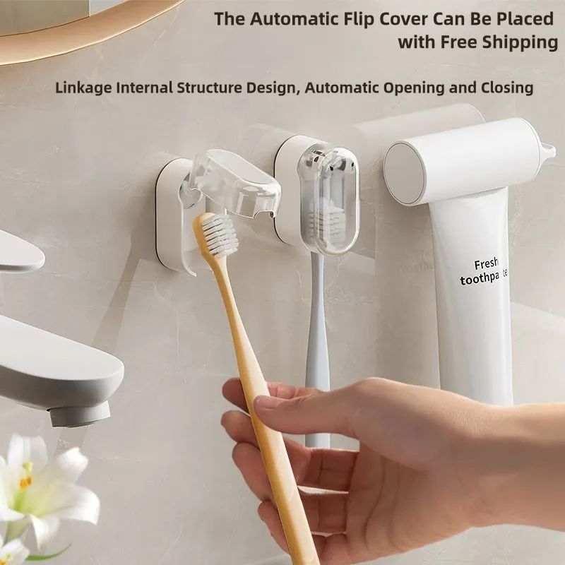 Toothbrush Shelf Toothbrush Holder Set with Auto-closing Dustproof Caps Easy Installation Universal Compatibility for Toothbrush