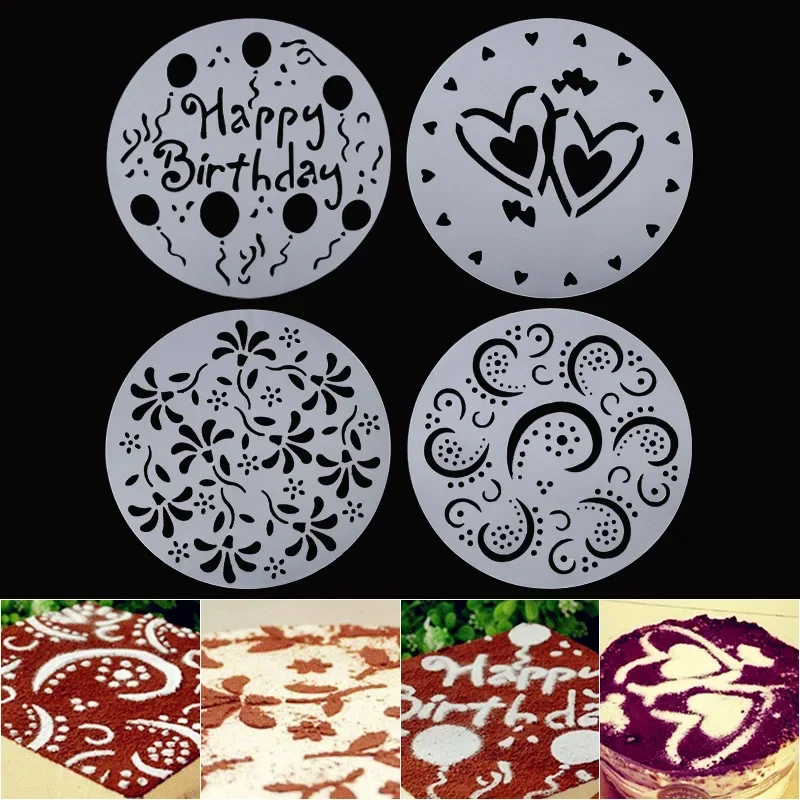 4Pcs Cake Decorating Tools Stencils Flower Spray Stencil DIY Decor Stencil Fondant Mold Pattern Printing Pastry Mold Baking Tool