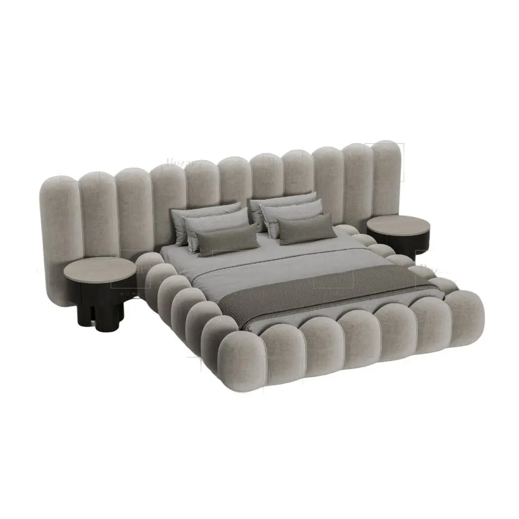 #Modern Bedroom Furniture Set Luxury Large king Size Upholstered Bed Frame with Tall High Headboard Wooden Resting Bed for Hotel