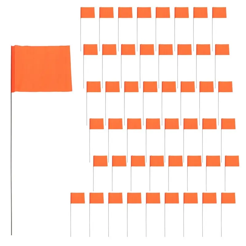 B97A-Sprinkler& Construction, 50Pack 15X4x5 Inch Orange Marking Flags, Marker Flags Used For Yard& Lawn, Survey& Landscape