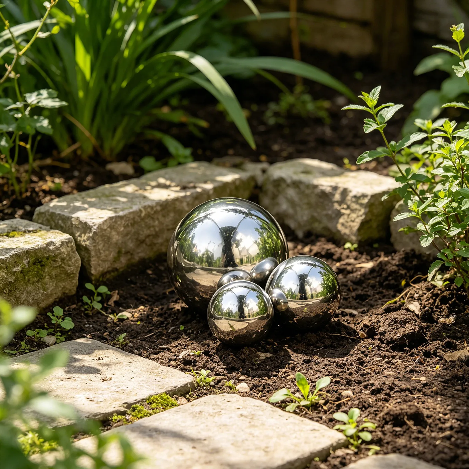 6Pcs Stainless Steel Mirror Garden Globes Reflective Gazing Balls Outdoor Yard Pond Landscape Decorative Spheres 6 4 3.2 3 Inch