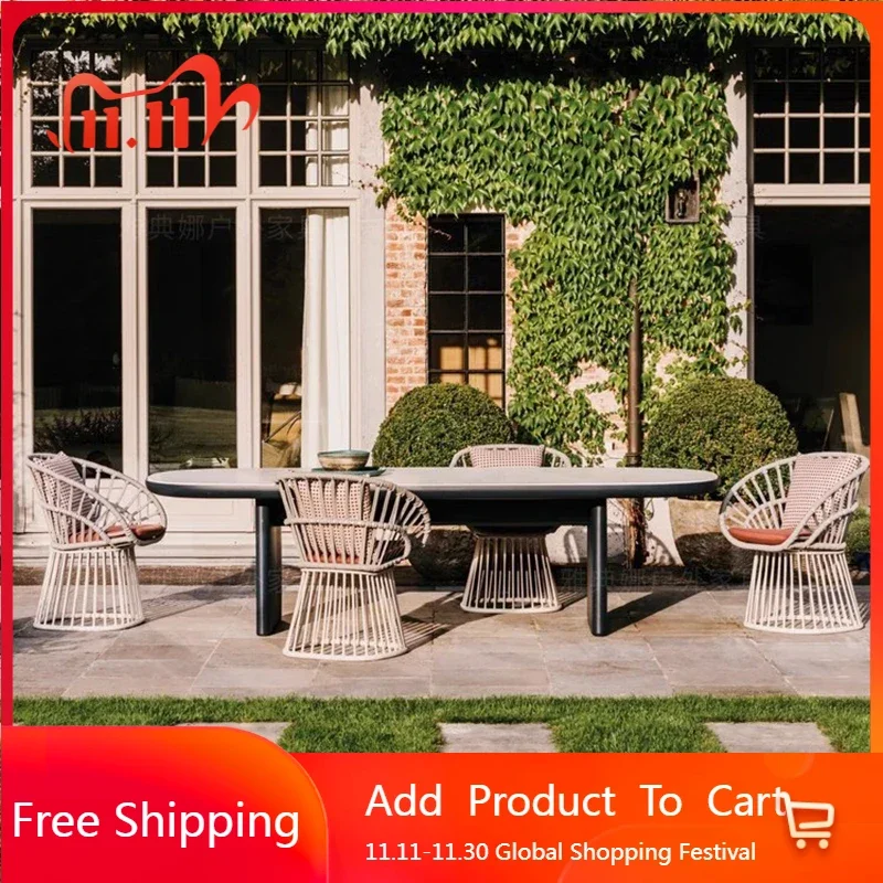 

Natural Outdoor Garden Furniture Sets Retro Rattan Waterproof Nordic Garden Furniture Sets Backyard Italian Mueble Decorations