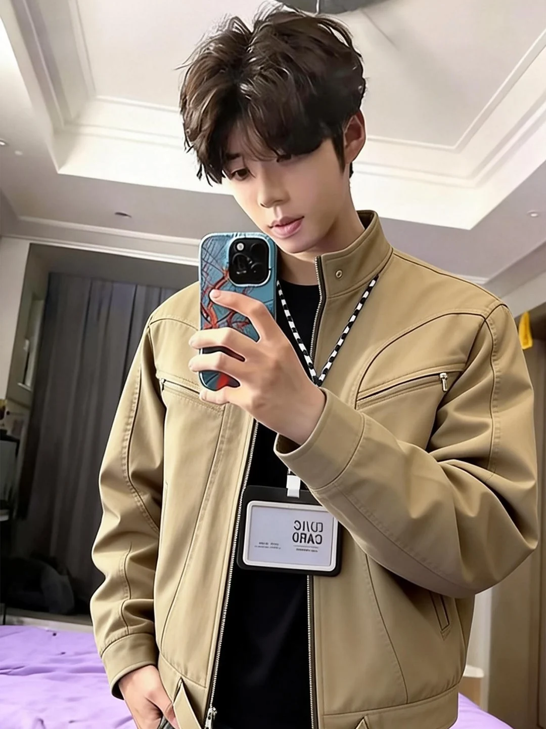

Brown Harlan Men's Short Work Jacket Spring Autumn American Style Stand Collar Baseball Uniform Detroit Short Coat
