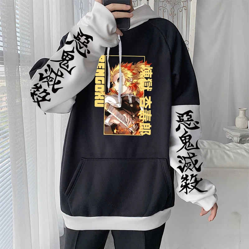 Demon Slayer Anime Hoodies Men Harajuku Cool Kyoujurou Rengoku Cartoon Streetwear Long Sleeve Plus Size Casual Winter Sweatshirt