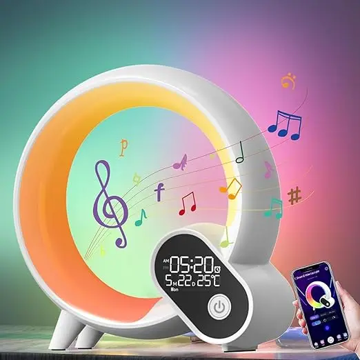 

Smart Wake up Light,Night Lamp for Bedroom,Smart Alarm Clock With Bluetooth APP and Remote Control, Child Ideal for Gift