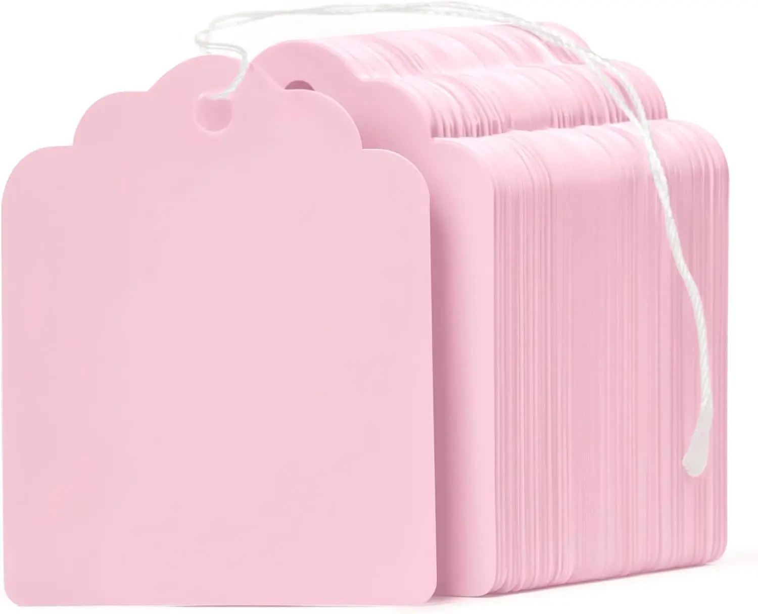 

200 Pink Price Tags with Strings Attached, 1.8 Inch Writable Hang Tags for Clothing Jewelry and Merchandise Labeling