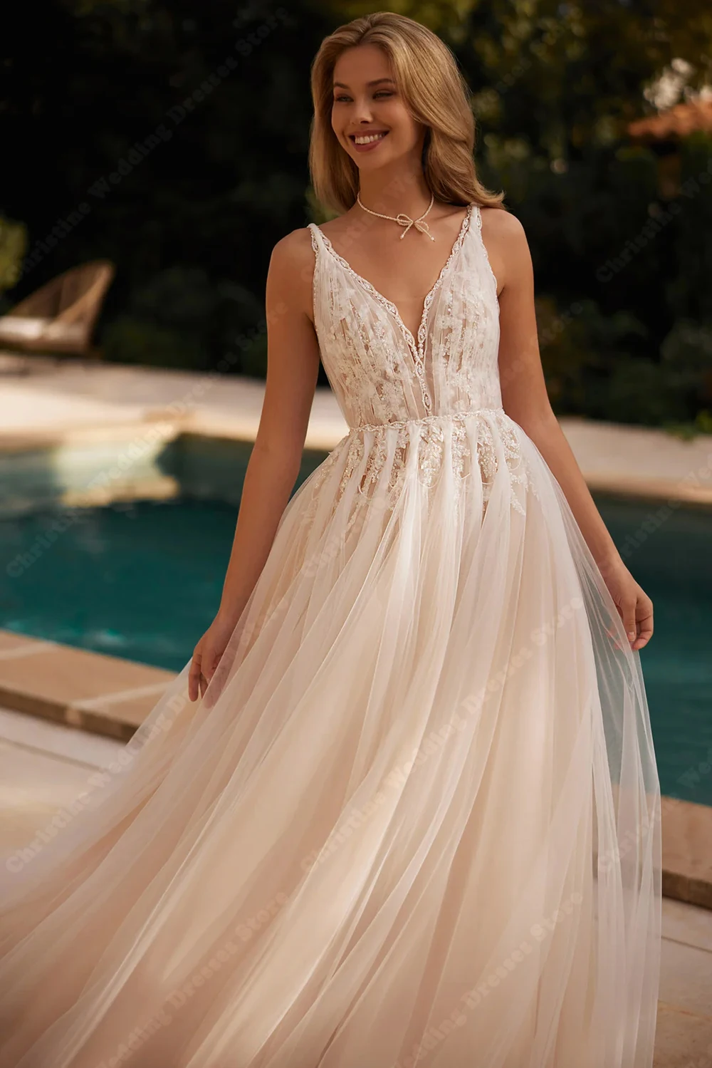 Charmante Brautkleider mit V-Ausschnitt, elegante Spitze, A-Linie, Tüll, Brautkleider, Wischlänge, Vestidos de Novia, individuell gestaltet 2026